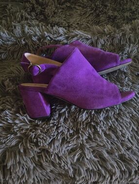 YDN Purple Suede Slingback Block Heel Sandals